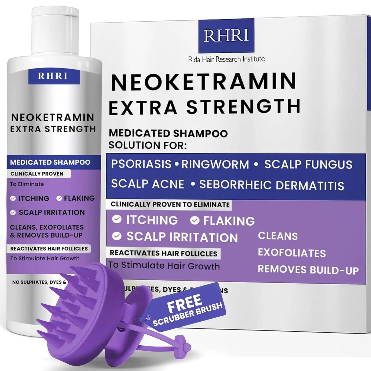Anti Fungal Shampoo for Men & Women | Anti Dandruff, Medicated, Folliculitis Shampoo for Dry Scalp, Psoriasis, Ringworm | for Itchy, Flaky & Irritated Scalp | No Paraben & Sulphate | w/Scrubber Brush