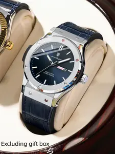 Poedagar Men's Watch Trendy Fashion Original Quartz Movement Men's Watch Leather Strap Date Zhou Gift Preferred Business Fashion Watch