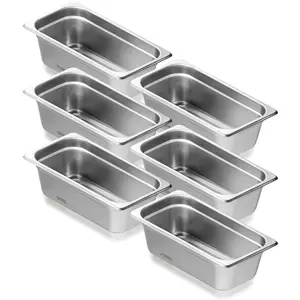 Six-Pack 1/3-Size Anti-Jam Steam Pans, 0.8mm Thick Stainless Steel Hotel Steam Table Pans, 4-Inch Deep, Commercial Catering Food Pans for Industrial & Scientific Use, Durable, Stackable, NSF Listed, for Catering & Restaurant Use