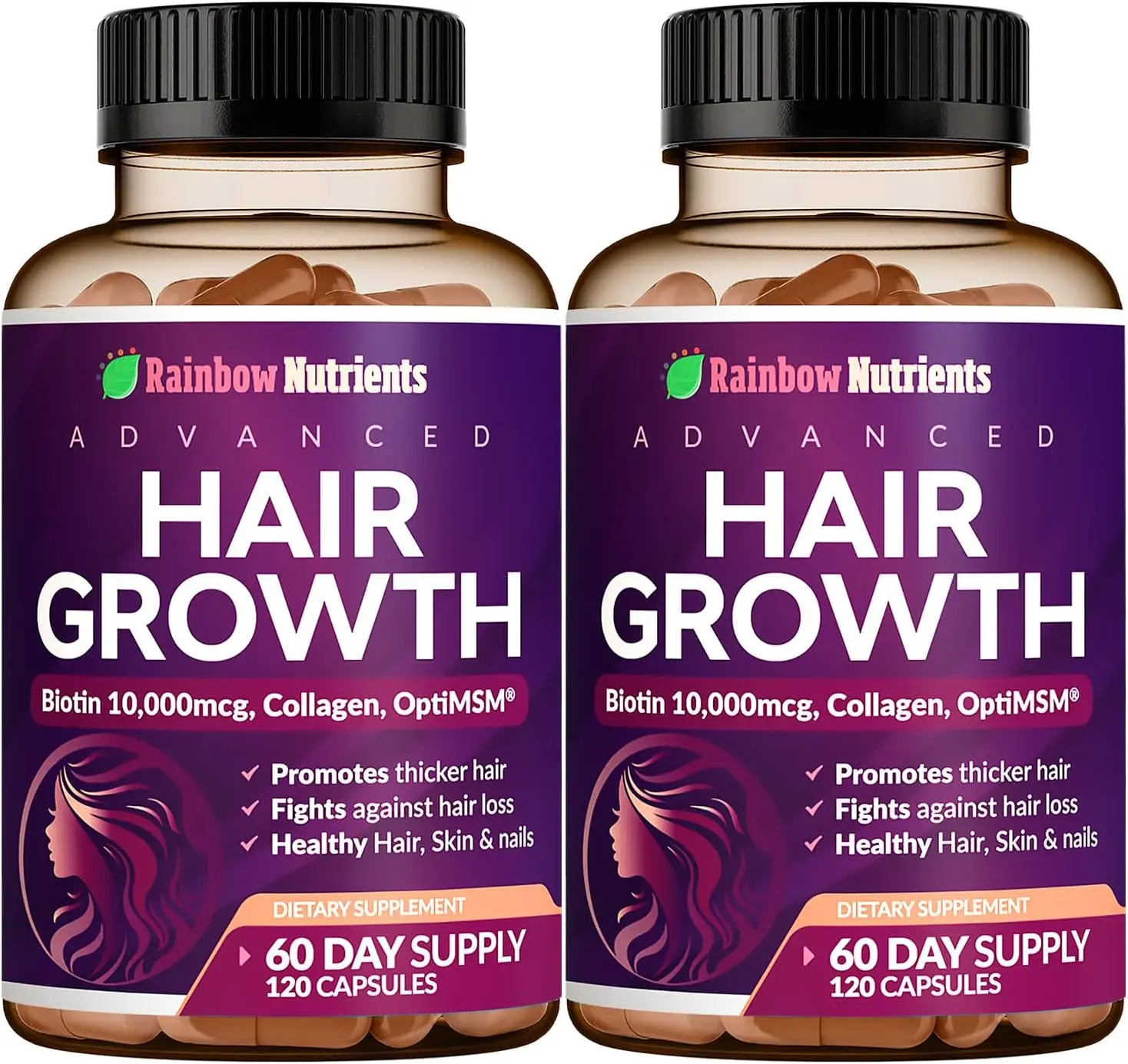 24-in-1 Advanced Hair Growth Vitamins 2-Pack | Biotin 10,000mcg, Collagen, Paten...