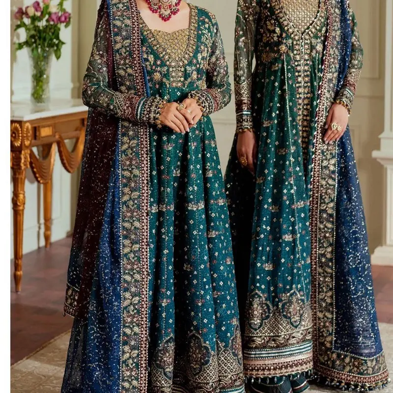Baroque 3 pcs set chiffon dresss elegant for wedding Maxi Long Sleeve Womenswear