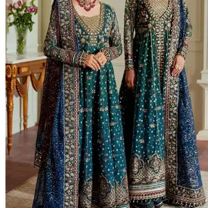 Baroque 3 pcs set chiffon dresss elegant for wedding Maxi Long Sleeve Womenswear