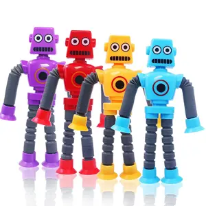 Robot Design Stretch Toy, Fidget Gadget Stress Relief Fidgeting, 4pcs Expandable Suction Cup Robot Toy, Sensory Interactive Stress Relief Toy for Kids, Stress Relief Model