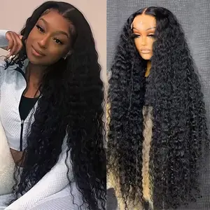 Bling Hair Black Kinky Curly Lace Frontal Pre Plucked Wig Human Hair 36 38 Inch Deep Wave 13x4 13x6 Curly Hd Lace Front Brazilian Wig For Women