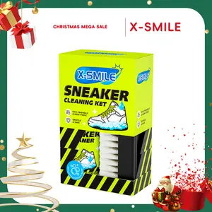 X-SMILE Sports Shoe Cleaning Set 4-Piece with Built-in Brush Dry Cleaner Stain Remover Wet Wipes Sneaker Dry Cleaner Compatible with Various Shoe Types