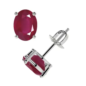 Classic Four Prong Oval Cut Ruby Stud Earrings (2.00cttw)- ERB002-7X5-A