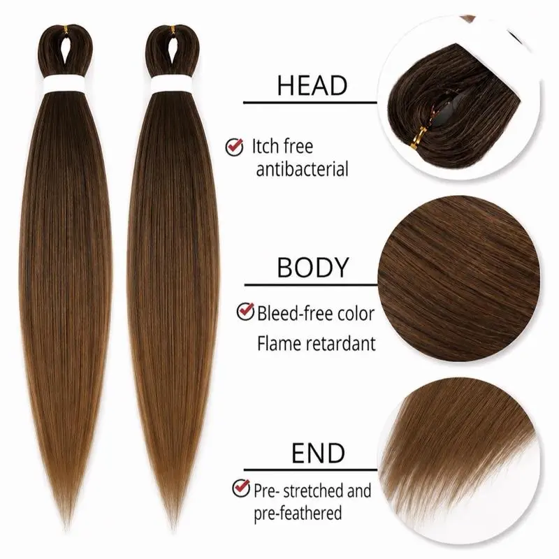 (2 pack) 26 Inch Pre-Stretched Braiding Hair Extensions 90g/pack – 1B, 1B/30 Ombre Easy-to-Braid Hair Extensions