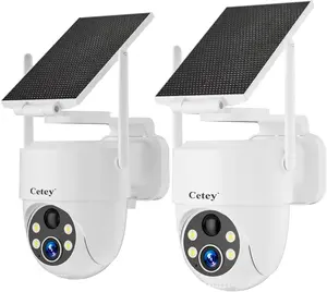 2 Pack Solar Security Cameras Wireless Outdoor, 2K Pan/Tilt 360° View Battery Powered Outdoor WiFi Camera, Home Security with Spotlight Color Night Vision, 2-Way Talk, PIR Sensor