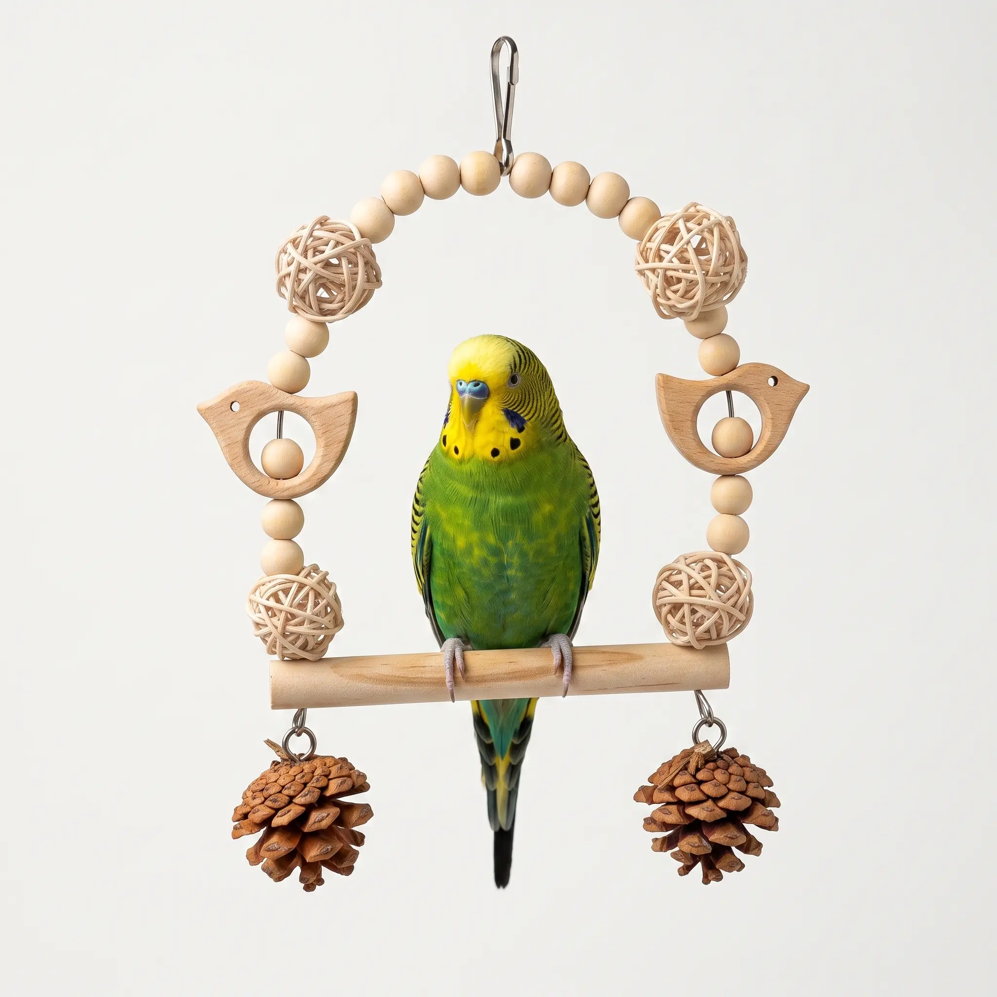 Bird Toys for Parrots, Natural Wood Hanging Swing Perch with Rattan Balls & Pine Cones, Chew & Climbing Bird Cage Toy for Budgies, Parakeets, Cockatiels & Lovebirds,bird parrot