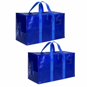 Oxford Extra Large Blue Multi-Purpose Bagged Storage Bag – Heavy Duty, Waterproof, Foldable, Expandable Tote with Handle, Zippers & Reinforced Handles, Space-Saving for Home, Travel