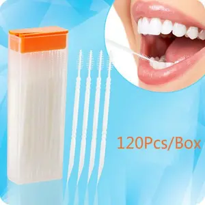 120pcs Portable Dental Floss, Disposable Household Pick Toothpick Floss Stick, Double-headed Dental Brush Teeth Sticks, Tooth Clean Oral Care Interdental Brush Food Grade PP