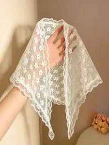 Women's Fashion Plain Lace Triangle Scarf, Korean Style Versatile Neck Wrap, Casual All Seasons Accessory, 1 Piece Pack