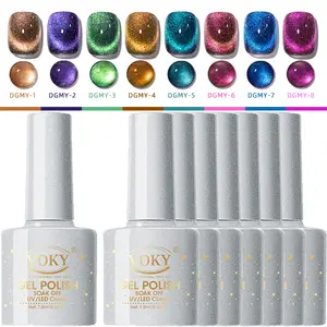 VOKY 8-Pack Broken Diamond Cat Eye Gel Nail Polish Kit DGM-Y-1-8 - Holographic Magnetic, Low Odor, 5-Free UV LED Soak Off, Long-Lasting Shimmer, with Top Coat & Wipe, for DIY Nail Art Use, Ideal Spring Gift, Mother's Day Gift
