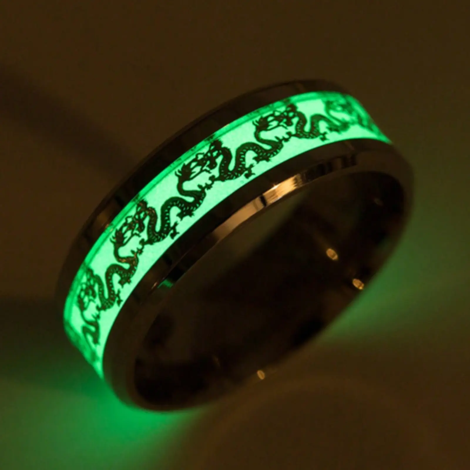 Men's Fashion Chinese Dragon Glowing Stainless Steel Ring Jewelry Accessories Classic Men's Ring, Holiday Gift