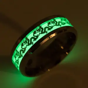 Men's Fashion Chinese Dragon Glowing Stainless Steel Ring Jewelry Accessories Classic Men's Ring, Holiday Gift
