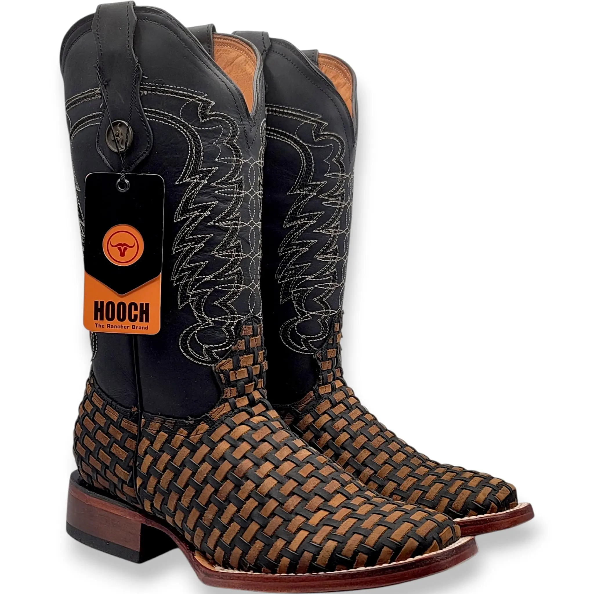 Womens Square Toe Petatillo Western Boot Black & Brown – Genuine Leather Handcrafted H223105
