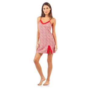 Casual Nights Women's Sleepwear Lace Trim Slip Camisole Nightie - Red Animal Print - X-Large