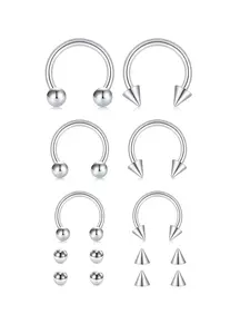 14pcs/set Unisex 8/10/12mm Stainless Steel Nose Rings, Nose Piercing Jewelry, Nose Rings with 4pcs 3/4mm Replacement Heads, Nose Rings Hoops