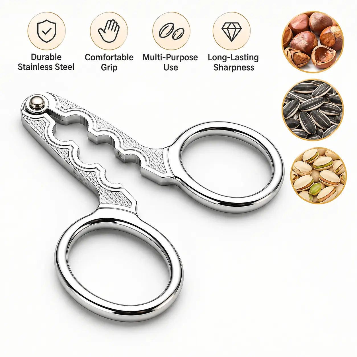 2 Counts, Multifunctional Nut Seed Opener Scissor, 3 Non-slip Serrated Holes Design, for Opening Sunflower Seeds, Pine Nuts and Various Small Nuts