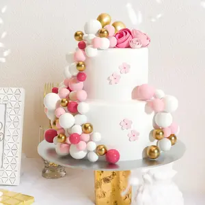 32 Pcs Ball Cake Topper Decorations Mini Balloons Cake Topper Sticks Foam Balls Cake Picks Cake Topper Balls Cake Decorations for Wedding Party Birthday Cake Decorating (Pink Gold)
