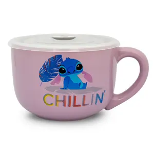 Disney Lilo & Stitch "Chillin" Ceramic Soup Mug With Vented Lid | Holds 24 Ounces