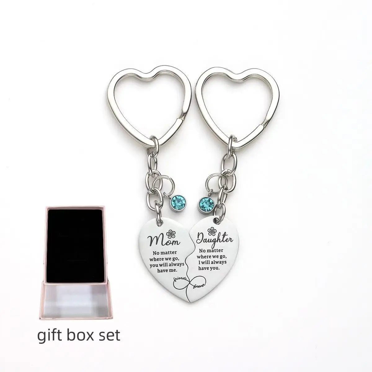 Mother-Daughter Keychain Jewelry Set, Stainless Steel Heart-Shaped Matching Keyrings with Blue Diamond Pendant, 2-Piece Gift for Mom, Stainless Steel Jewelry, Mother Keyring, Gifts For Mom, Cute Keychains, Diamond Charm, Heartfelt Gift Set
