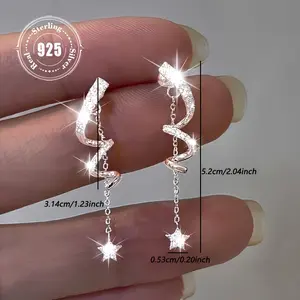 Chic 925 sterling silver star tassel drop earrings with sparkling zirconia - perfect for everyday and party wear, hypoallergenic, novelty earrings, cute style, holiday look