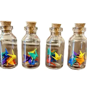 Vial Filled with Pride Cranes | Six Small Rainbow Colored Hand Folded Origami Paper Cranes in Cork Topped Vial - Gift Decoration Bottles