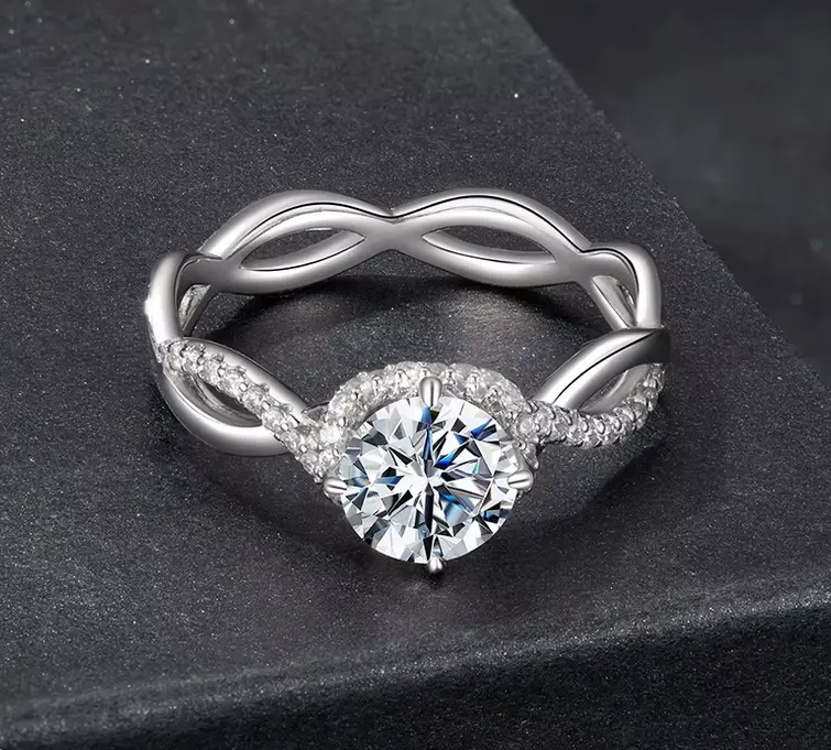 Lovers 18K 925 Sterling Silver 1CT Round Cut Moissanite Infinity Ring (Size 6-9)