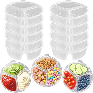 30/50pcs 3 Compartment Snack Containers, Reusable Sauce Dipping Containers, Stackable Lunch Box, Insulated Meal Prep Containers for Kids & Adults, Portable Food Storage, Snack Pack, Kitchen & Office Use Lids Utensils Clear
