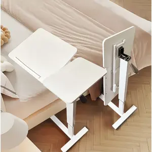Overbed Bedside Desk Mobile Rolling Laptop Stand Tilting Overbed Table with Wheels Height Adjustable Tray Table for Laptop Bed Sofa Side Table , Bedside Table(WHITE)