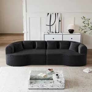 106''Curved Sectional floor Sofa, viral  couch Oversized Modern Bone-Free Cloud Sofa with 6 Pillows Luxury Corduroy Four-Seater Memory Foam Sofa with Deep Seat Design,black