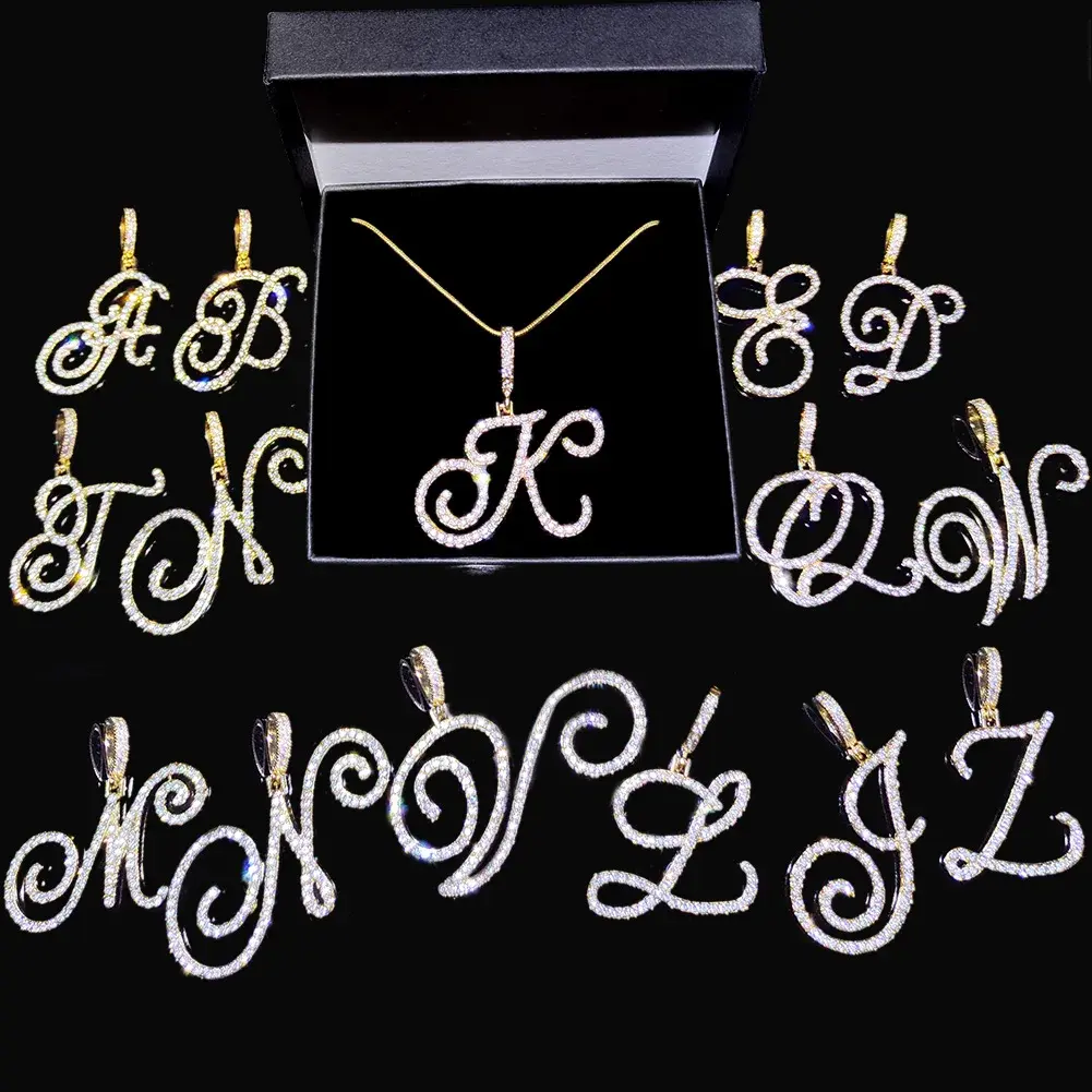 Shining New Fashion A-Z Cursive Initial Letter Zircon Pendant Necklace For Women Gold Silver Color Rope Chain Necklace Jewelry Gifts