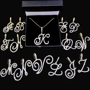 Shining New Fashion A-Z Cursive Initial Letter Zircon Pendant Necklace For Women Gold Silver Color Rope Chain Necklace Jewelry Gifts