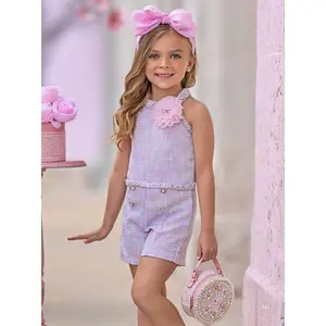 Celebrate With Flair Pastel Halter Tweed Top and Short Set