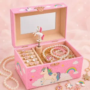 Princess Unicorn Musical Jewelry Box for Girls Ages 3-8 – Spinning Unicorn Music Box with Mirror, Pink Wooden Jewelry Organizer for Kids, Birthday Christmas Gift for Little Girls (Box Only)