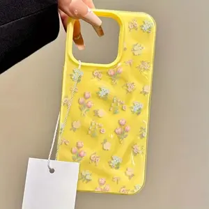 Korean-Style Small Flower Smartphone Cover, Foldable Textured Shockproof TPU Casing, Lightweight Stylish Handheld Device Accessory with Camera Protection for iPhone 17,16,15,14,13,12,11 Series