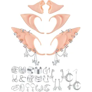 13 Pairs Elf Ears with Elf Earrings Set Fairy Soft Pointed Ears Elf Earrings Cuffs for Women Girls Costume Cosplay Accessories Halloween Anime Party