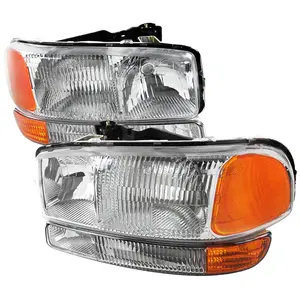 1999-2006 Sierra/Yukon/Yukon XL Factory Style Crystal Headlights w/ Bumper Lights (Chrome Housing/Clear Lens)