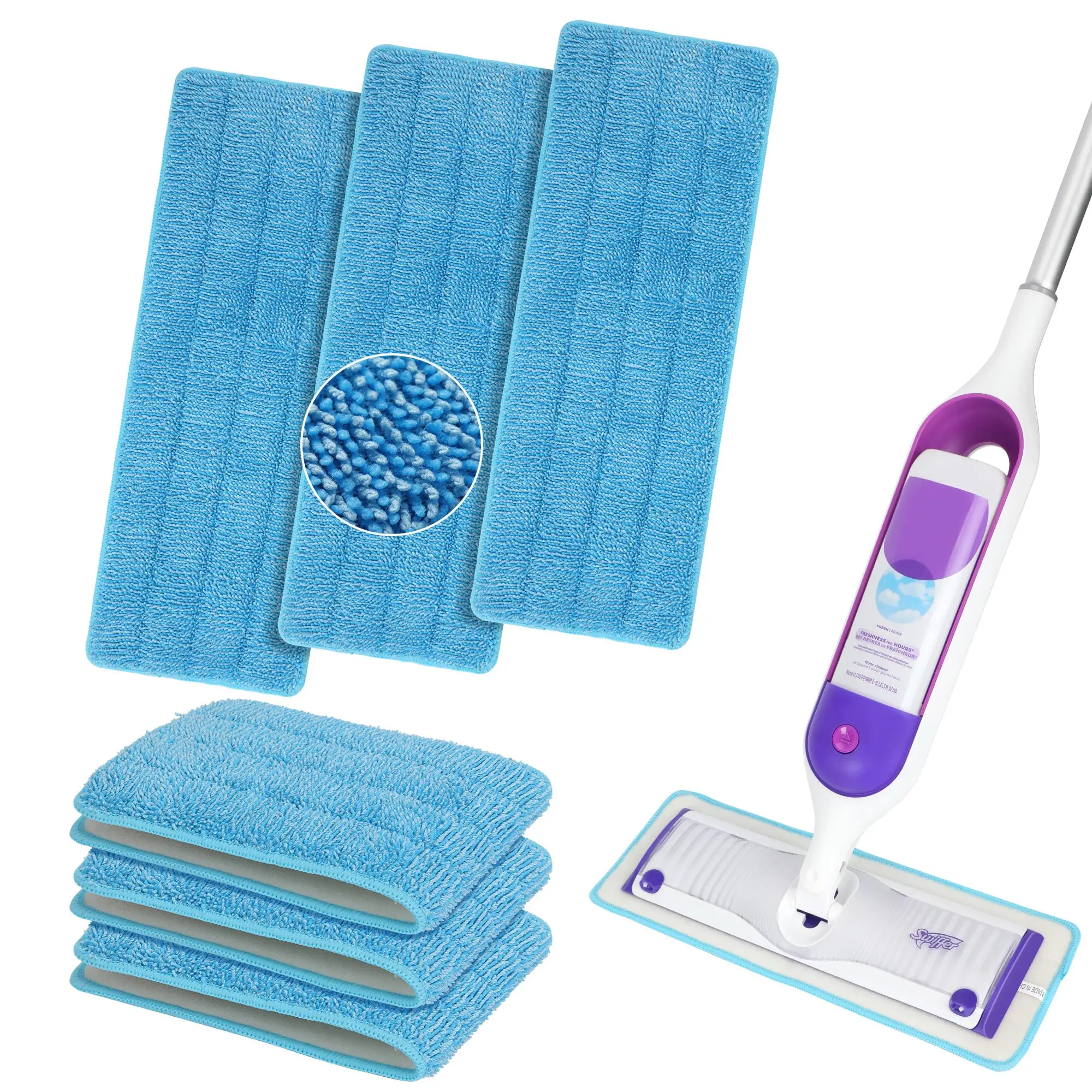 6 Pack Reusable Microfiber Mop Pads For Swiffer PowerMop, Machine Washable Replacement Pads for 13"-15" Spray Mop, Dry Wet Mopping Cloths