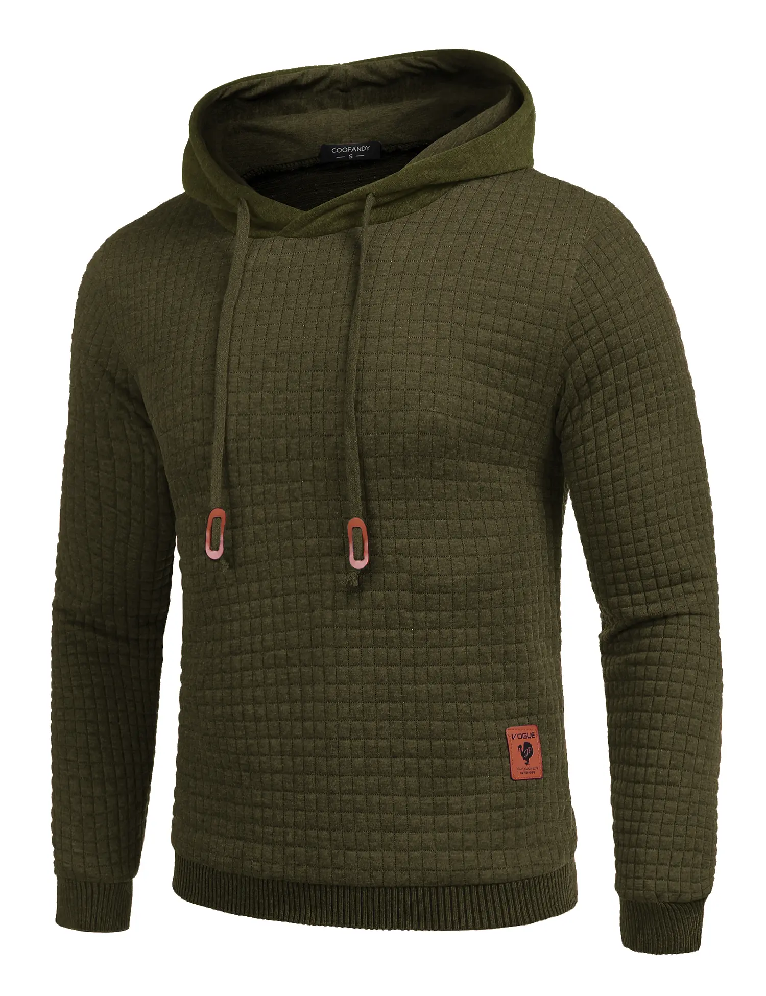 Mens Hooded Sweatshirt Casual Long Sleeve Drawstring Waffle Knit Pullover Hoodies Knitwear Tops (Without Pockets)