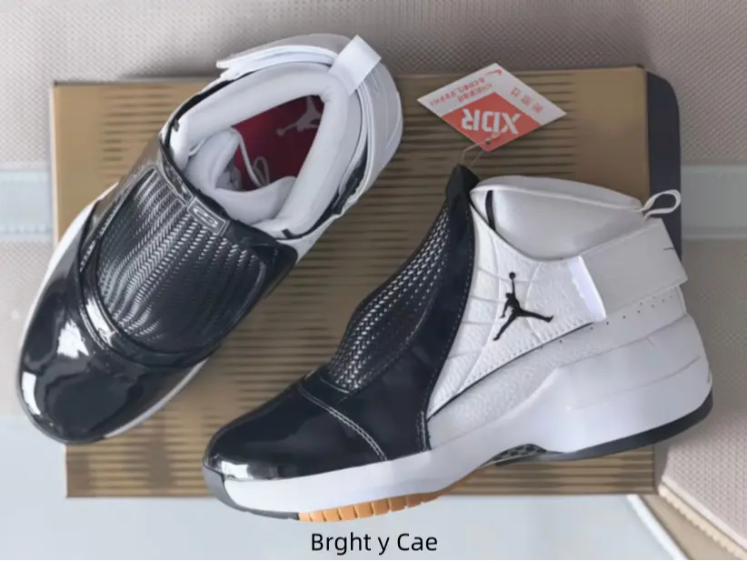 Glossy Black & White Slip-On High Top Basketball Sneakers Red Inner Cushioned Non-Slip Thick Sport Sole