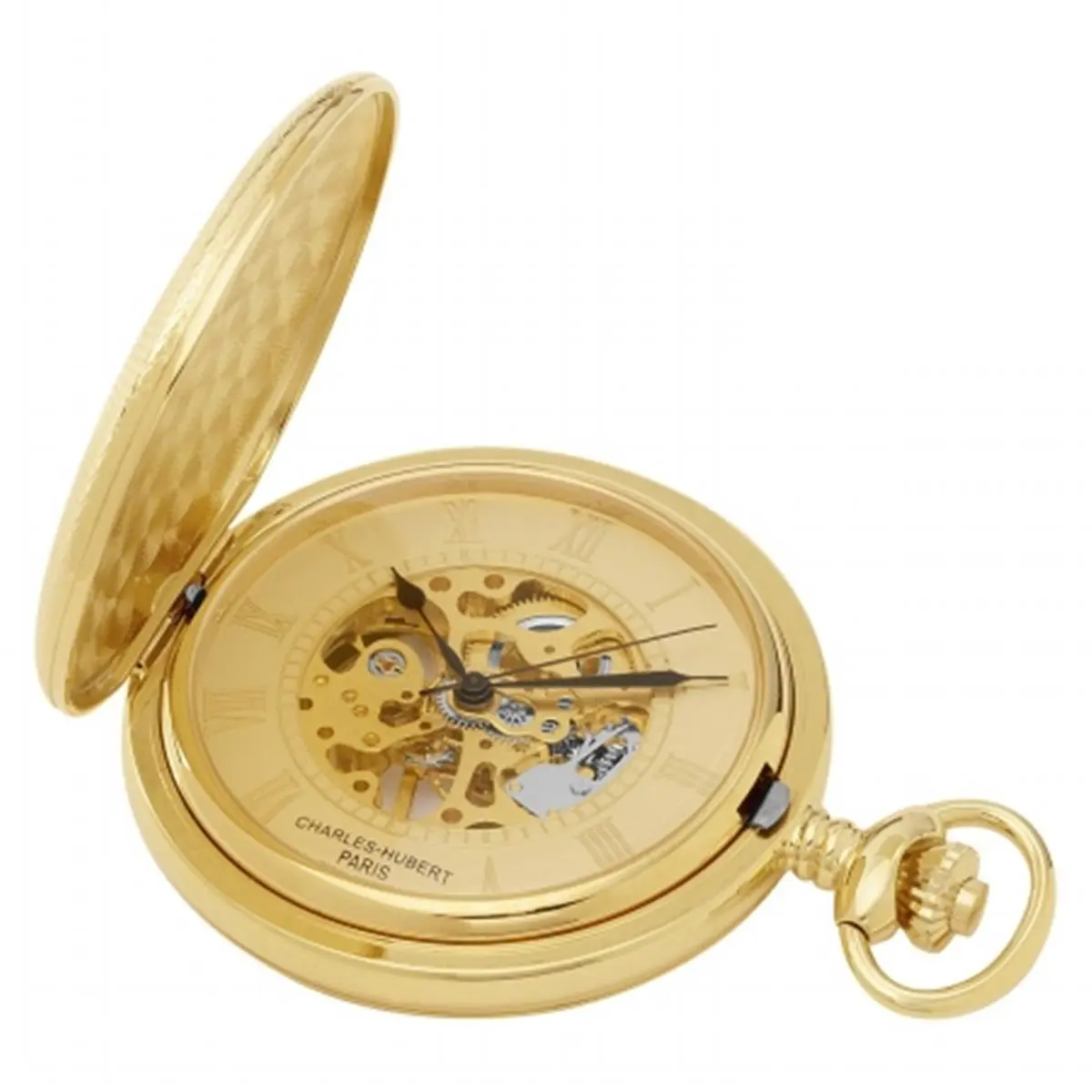 212 MAIN Women's Elegant Gold-Plated Hand-Wind Mechanical Pocket Watch - 50mm Round Shape, Skeleton Face, Roman Dials, Gift-Ready Fashion Accessory