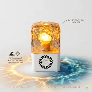 HOGNC Ocean Dream Speaker lamp with 3D Ripple Effects, 9 Color Changing RGB Night Light, 360° Hi-Fi Bluetooth, Portable Wireless Music Player for Bedroom, Home Decor, Party, Gifts. fairy .  aurora borealis lamp. Adjustable Remote-Controlled Crystal