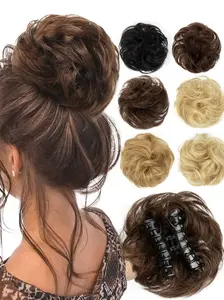 1pc Claw in Hair Bun Clip Flower Ball Round Head Curly Puffy Hair New Natural Real Human Hair, Stylish & Convenient Accessory Not Wigs