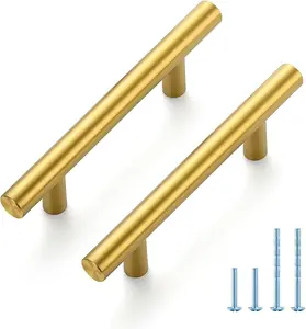 30 Pack 5 Inch Cabinet Pulls Kitchen Cabinet Handles with 3 Inch Hole Center Brushed Brass Cabinet Hardware Stainless Steel Kitchen Drawer Pulls for Cabinets Cupboard, 76mm Hole Centers
