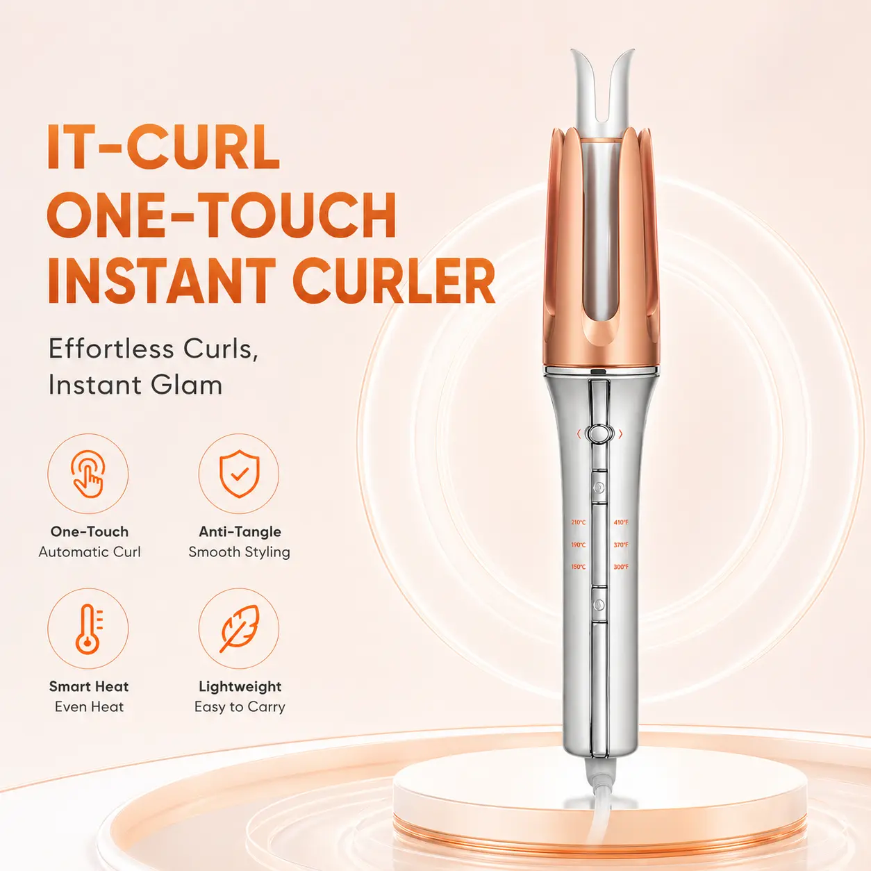 Automatic Curler & Hair Styler, 1.25 Inch Rotating Curling Hair Wand for Effortless Waves, Anti-Tangle with 3 Heat Settings & Auto Shut-Off, Pink