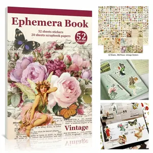 52 Sheets Vintage Ephemera Sticker Book, 32 Sheets Aesthetic Vintage Stickers & 20 Sheets Decorative Scrapbook Paper, DIY Craft Supplies for Junk Journal, Bullet Journal, Scrapbooking, Planner, Card Making, Art Craft Gift for Vintage Enthusiasts