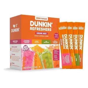 HOT! Dunkin Refreshers Singles To Go! Powdered drink mix packets, 40 Ct Variety Pack, 40 Single serve Packets per Box (40 servings), Energy from Green Tea, aspartame-free, no synthetic colors, naturally and artificially flavored, just add water