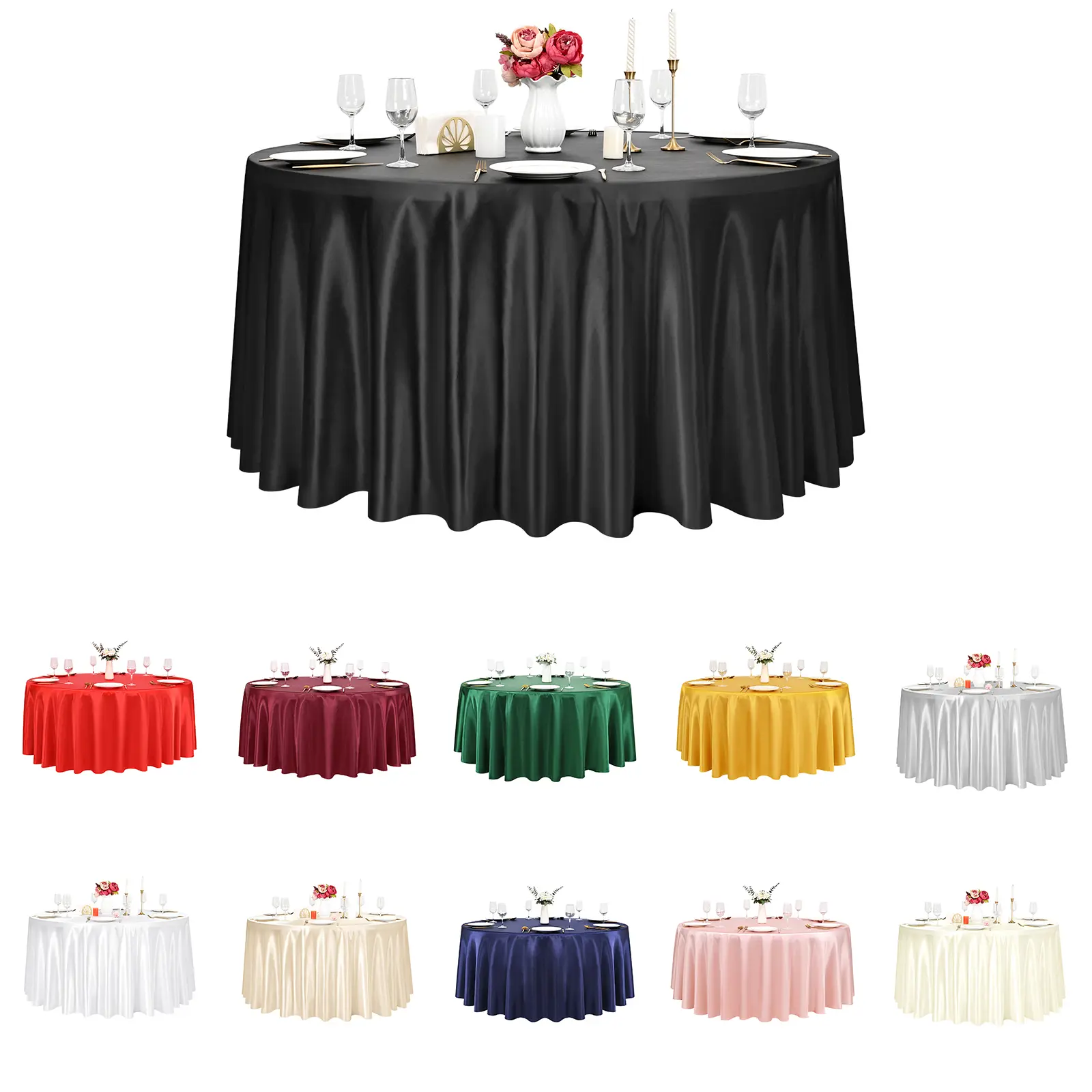 6/10/12 Pack Satin Fabric Tablecloth, Wrinkle Resistant Washable TableCover Bright Silk TableClothes for Wedding Party Dining Table Banquet，#Back-to-school #Halloween